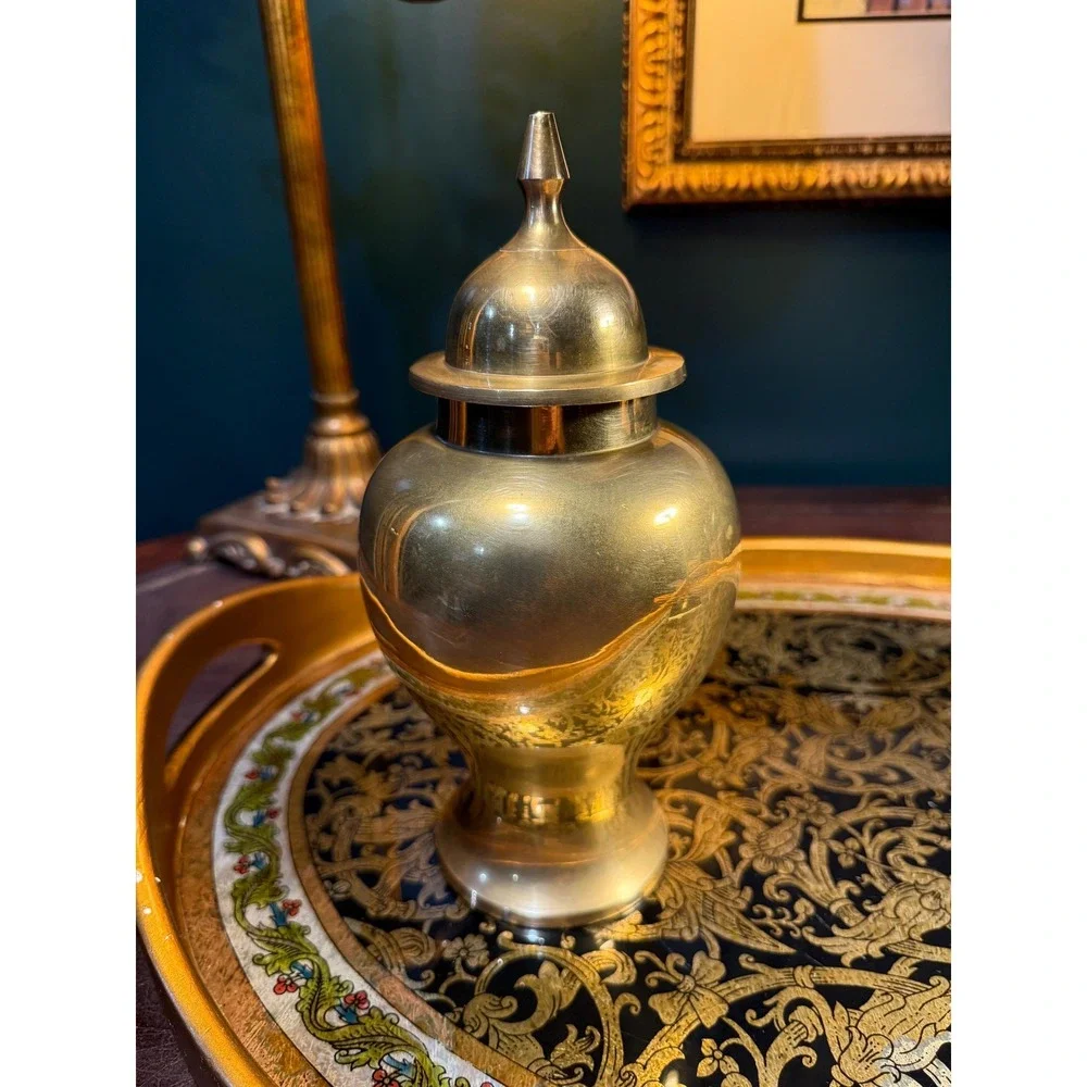 Vintage Brass Jar‎ with Lid: Mid-Century Urn-Style Vessel, Made in India
